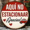D Metal Sign Retro Spanish No Parking Sign with Heart Pattern Red Border Metal Wall Art for Garage Gate Home Decor X I