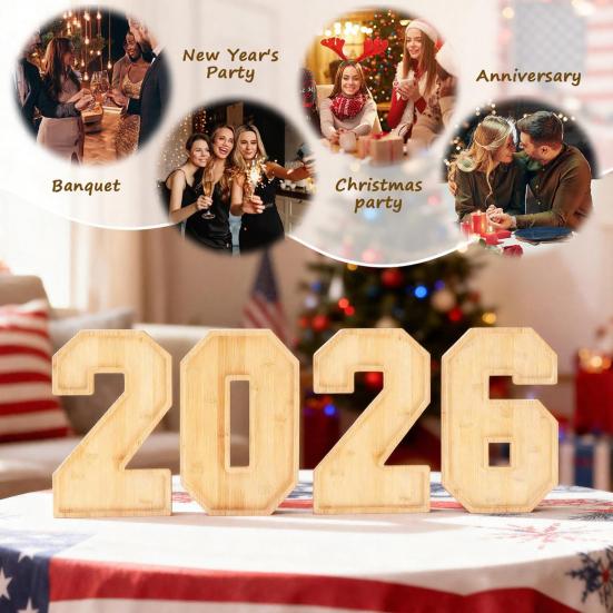 Set de 4 Bucăți 2026 Cutii Numere Umplabile Plăci din Lemn pentru Charcuterie Tavă Reutilizabile pentru Servire Boluri pentru Fructe Farfurii pentru Cupcake Decoratiune Petrecere