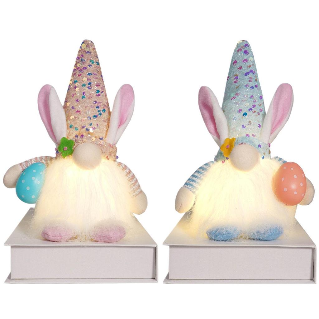 Easter Light-Up Rabbit Doll with Sequin Hat & Colorful Egg Decoration