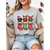 Christmas Dachshund Dog T‑Shirt Women Xmas Stocking Santa Hat Print