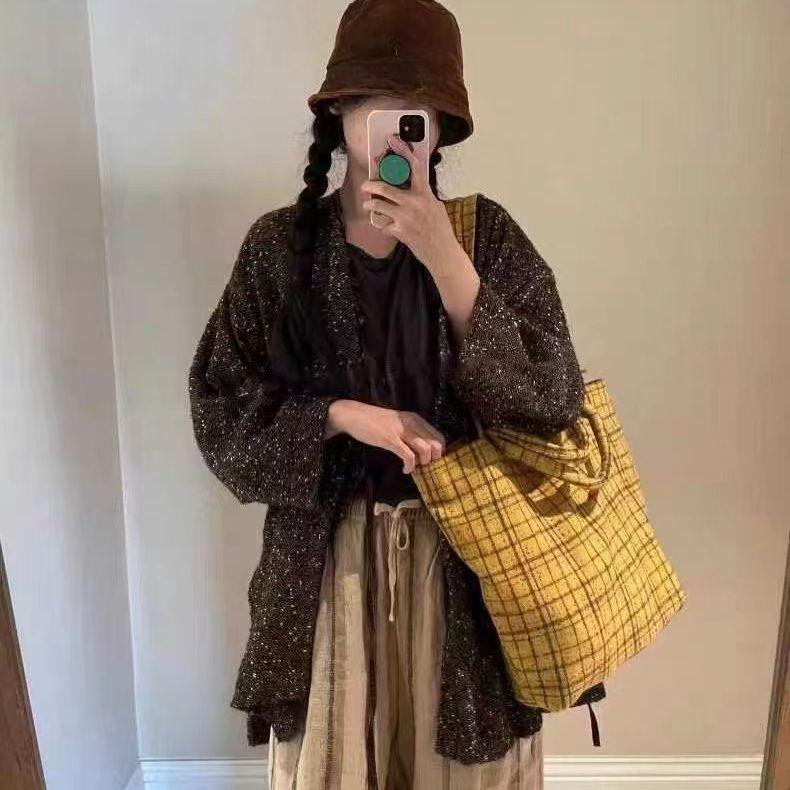 

Autumn Winter Vintage Ginger Yellow Plaid Large Capacity Tote Bag Commuter Versatile Handheld Shoulder Underarm Bag 1pc