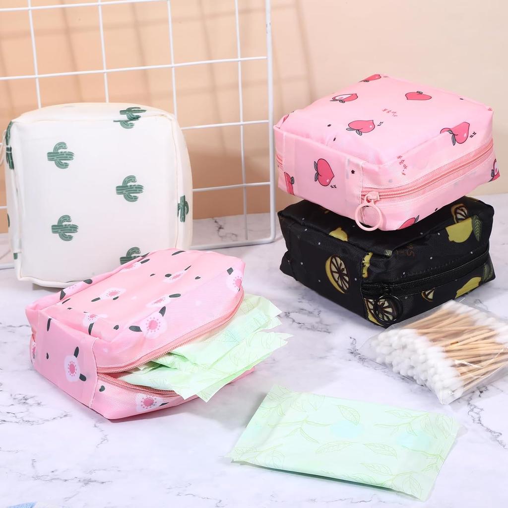 Cute Cartoon Sanitary Pad Organizer Bag for Women Girls Travel Toiletry Storage Waterproof Discrete Carry Case Cosmetic Bag