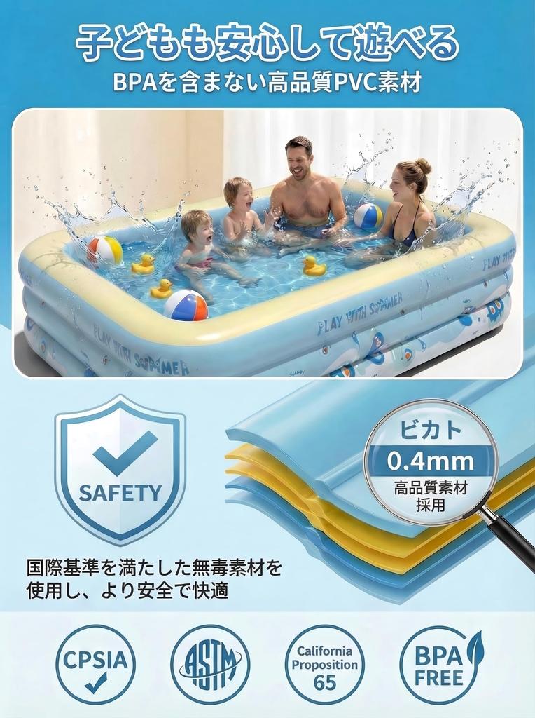 New for 2026 Bicato Family Pool, Large 3m Inflatable Pool (300cm X 165cm X 50cm), Rectangular, 3-Cavity, Thick PVC, Large Capacity, Foldable, Easy