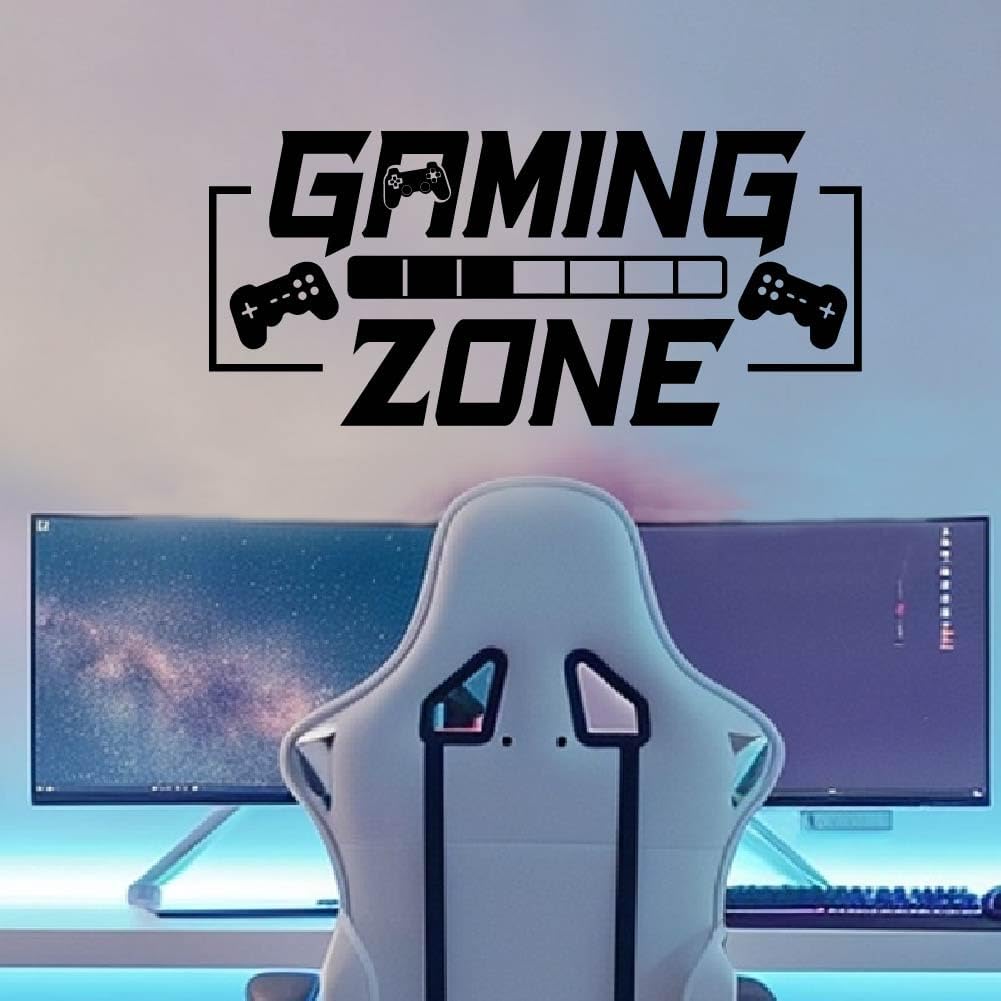 SUPERDANT Gaming Zone Wall Stickers Black Gamepad Wall Decor Stickers Game Room Decals Gaming Zone Vinyl Art for Bedroom Games Room Playroom for Game