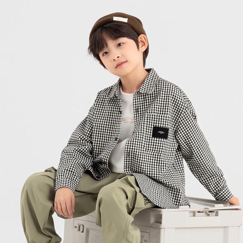 Duo Duo Jia Boy's Korean Style Black & White Plaid Long Sleeve Shirt