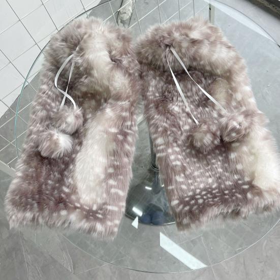 Spotted Fuzzy Leg Warmers Cute Deer Hood with Lace Women Fluffy Boot