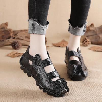 Mode Sommer neue weichsohlige flachsohlige Leder Damen Schuhe personalisierte lässige Loch Damen Sandalen Retro handgefertigte Sandalen Tide