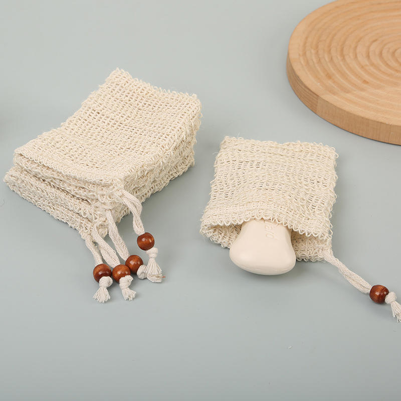 5PCS Natural Sisal Soap Bag Foaming Net Face Wash Cleanser Cleanser Foaming Net Household Foam Soap Bag Net Soap Saver Pouch
