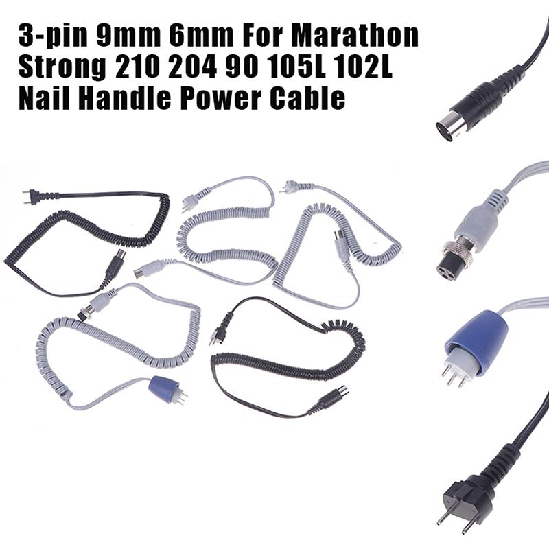 Black Grey 3-pin 9mm 6mm For Marathon Strong 210 204 90 105L 102L Nail Handle Power Cable Electric Manicure Drill Spring Wire