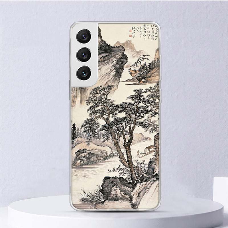 Chinese Style ink Painting Art Soft Case For Samsung Galaxy S25 S24 S23 S22 Ultra Phone Cover S20 FE S21 Plus S25 Edge + Funda C