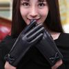 Womens Full Touchscreen PU Leather Winter Warm Fleece Lined Gloves With Bow Decor Driving Outdoor Cycling