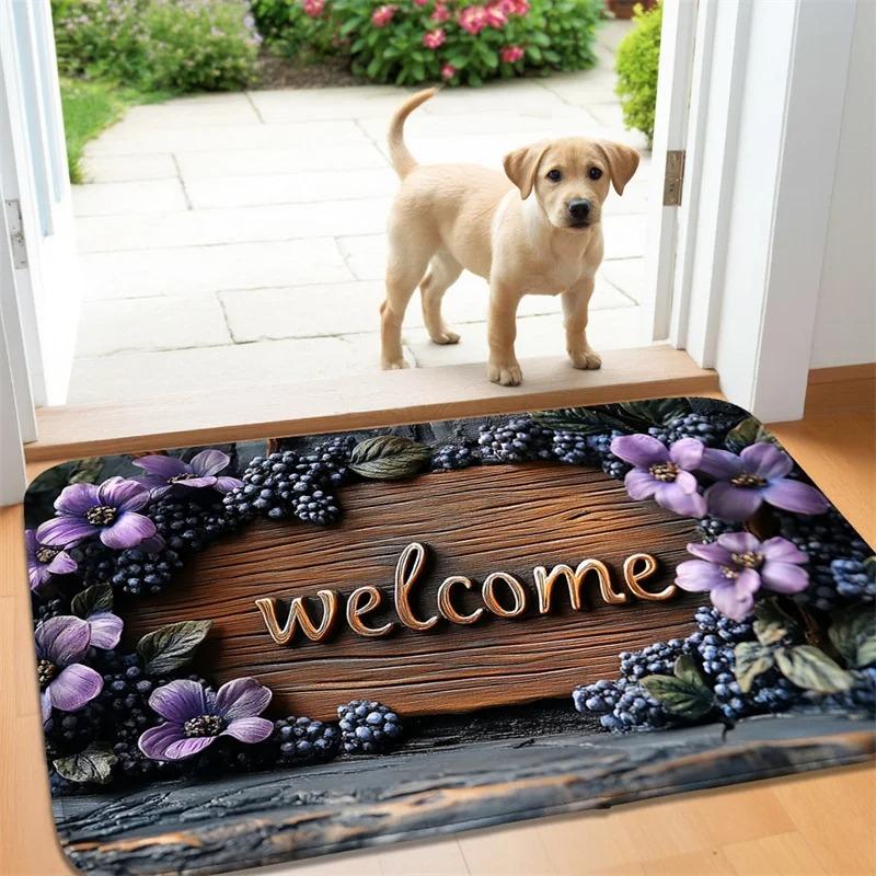 Floral Welcome Kitchen Carpet Living Room Dining Room Laundry Floor Mat Bath Balcony Hallway Non-slip Door Mat