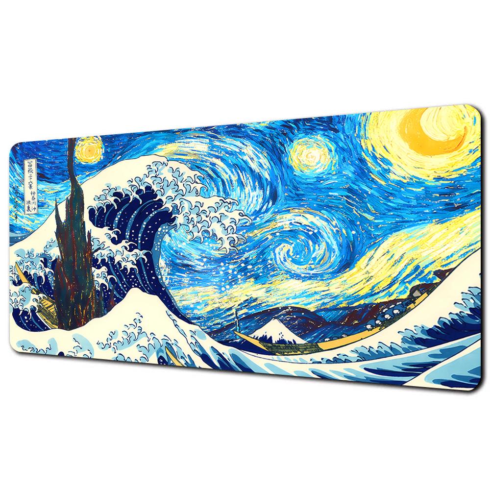 Great Wave Black Desk Mat Mousepad Japanese Art Mouse Pad Rubber Mat Mouse Carpet Table Pads Pc Mats 900x400 Office Accessories