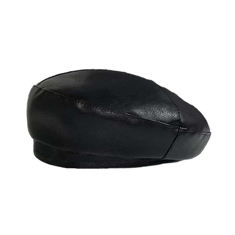 Elegant Retro Lady Beret Hat PU Leather Leisure Cap For Travel Beach Parties For Autumn And Winter