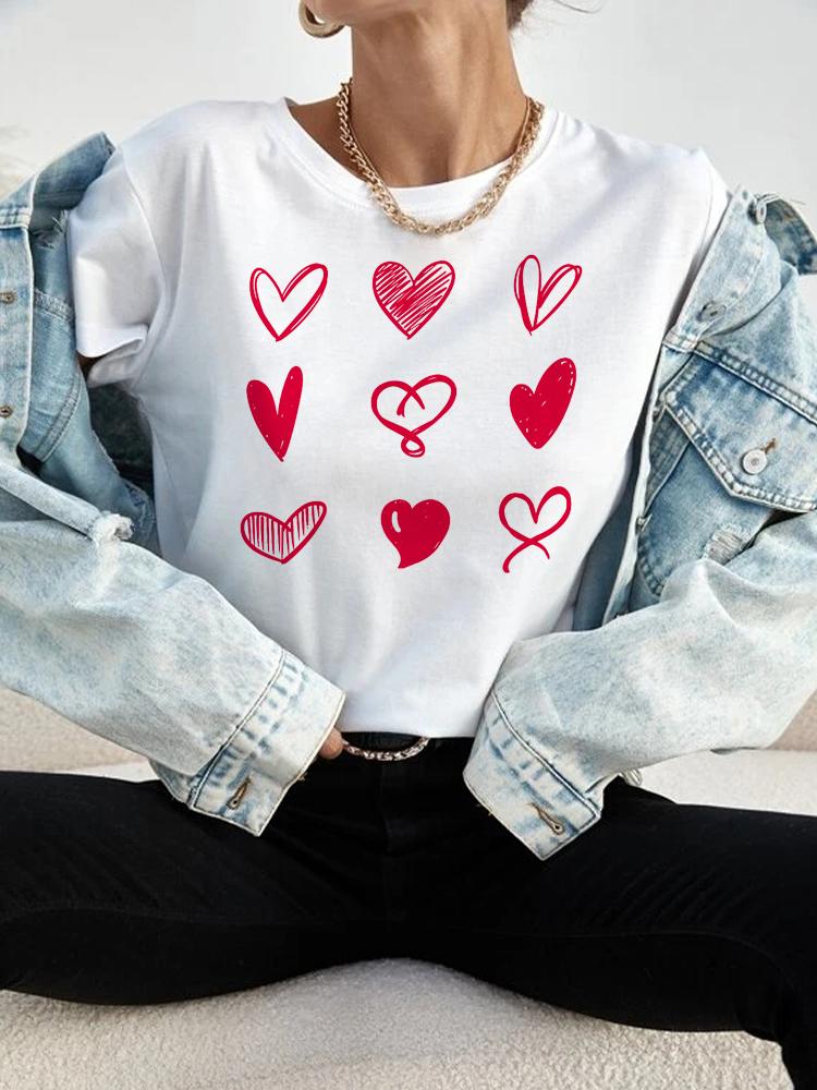 Love Heart Print Women T Shirt Summer Funny Short Sleeves O Neck  Tops Tee Female 90s Casual Fashion Clothing
