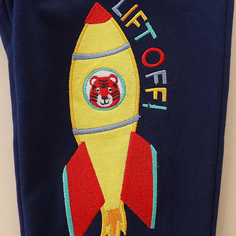 New Arrival Boys' Trousers: European & American Style with Cartoon Rocket Embroidery Sports Pants