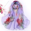Floral Chiffon Scarf for Women - Lily & Peony Print, 160cm Lightweight Shawl, Elegant Beach Wrap, Boho Headscarf & Hijab