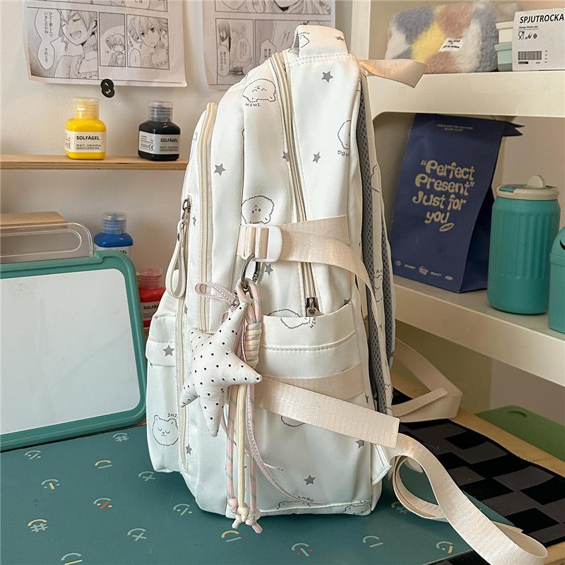 Cute Bear Print Backpack for Girls Teenagers Large Capacity School Bag Lightweight Student Rucksack