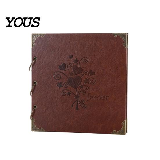Tree of Life Embossed Cover DIY Scrapbook Album, Faux Leather Black Card Photo Album with Metal Corner Guard Ring Binding, Memory Book for Journaling,