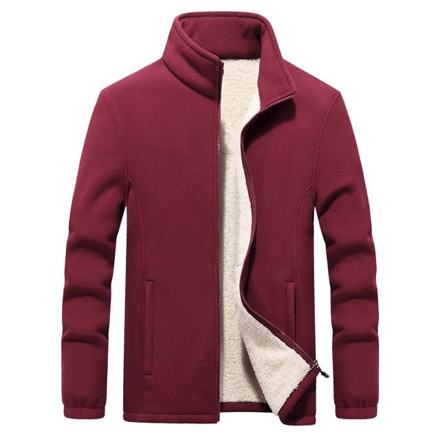 Men's Autumn and Winter Thickened Zipper Warm Jacket Windproof Stand-up Collar Casual Open Solid Color Lining Padded Jacket