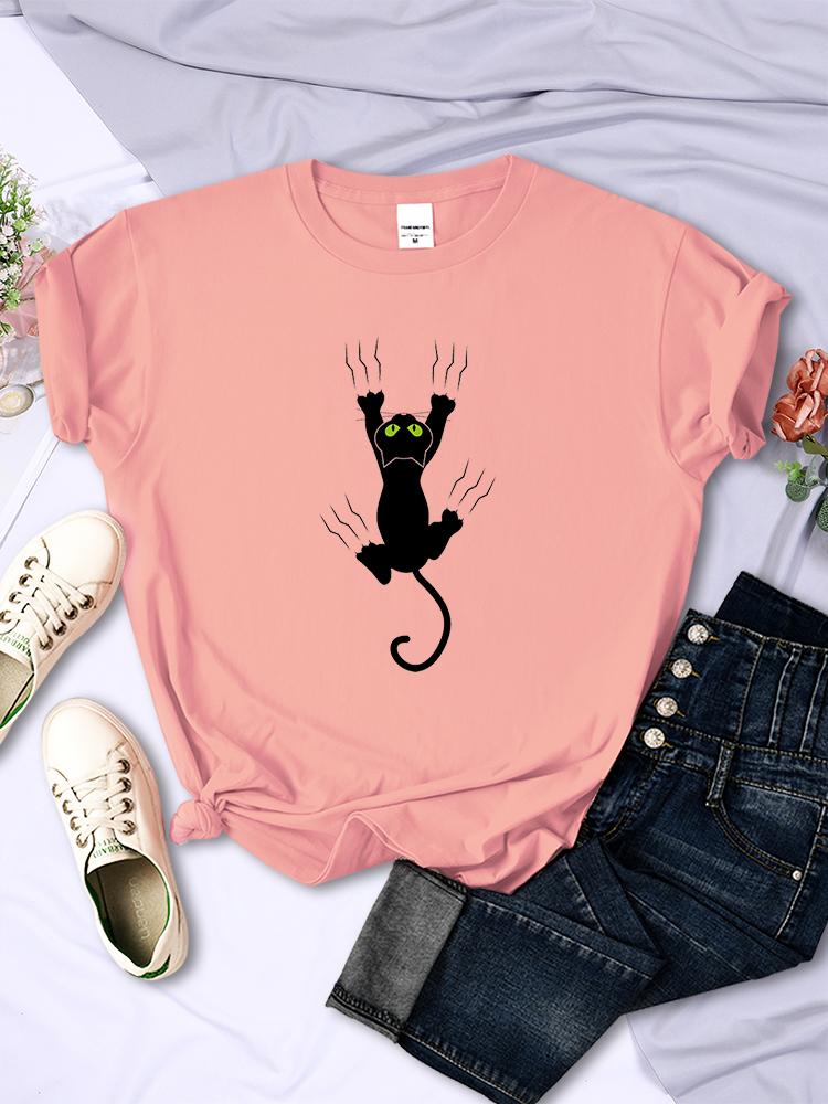 Naughty Black Cat Printed Women Tee Clothing Casual Breathable Short Sleeve Vintage Summer O-Neck Tops Fashion Womans T-Shirts