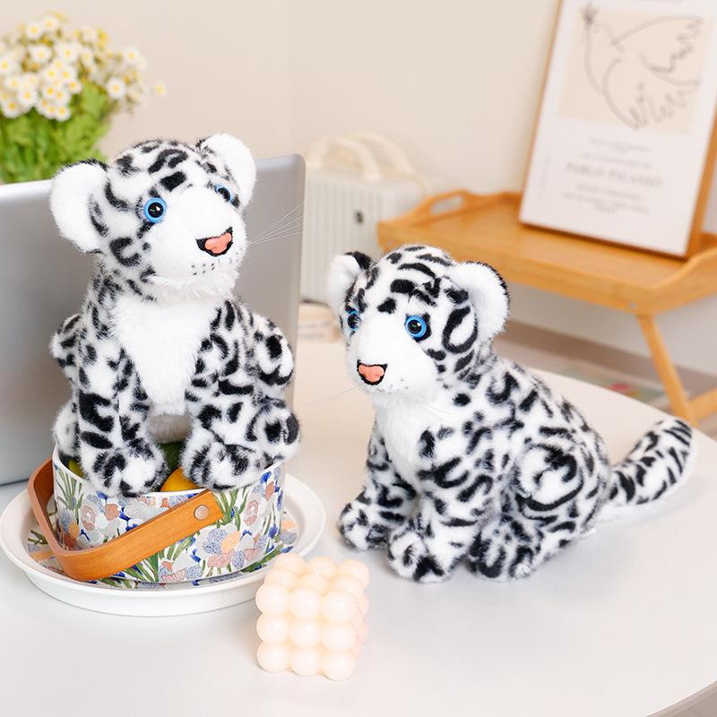 Cute simulation snow leopard doll plush toy white leopard doll children soothing rag doll birthday gift