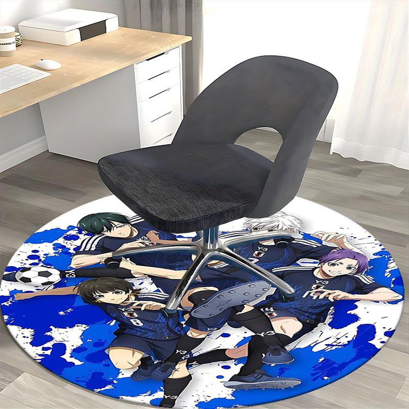 1 Stück Anime-Design Fußballmannschaft Runder Teppich - Bürostuhlmatte, Rutschfester Teppich für Heimdekoration, Wohnzimmer