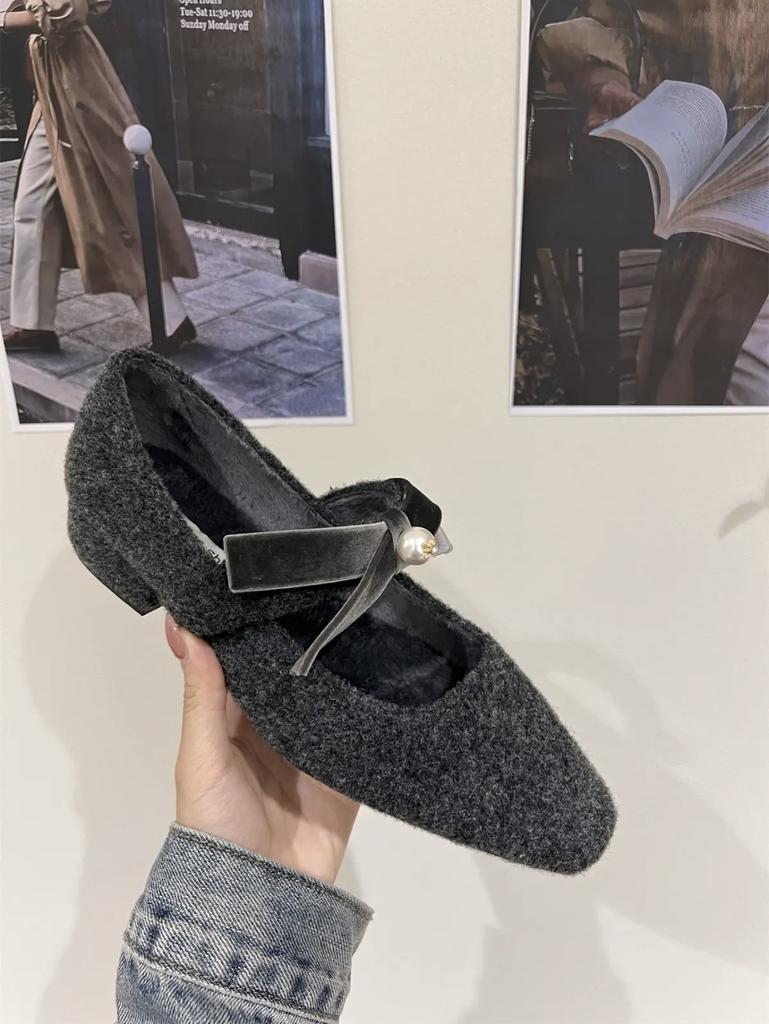 Anti-slip Single, Thick-heeled Single Shoes, Women's Fleece Shoes