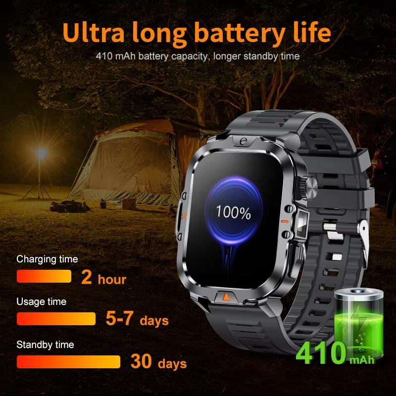 2025 Nieuwe 2.01-inch HD Scherm Heren Smartwatch met Zaklamp Buitensporten Heren Horloge IP68 Waterdicht Gezondheidsmonitor Oproep Smartwatch