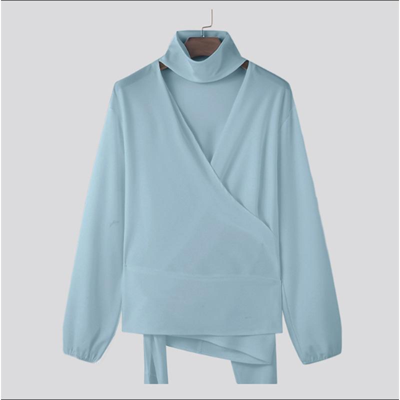 INCERUN Men V Neck Long Sleeve Loose Bandage Wrap Tops Casual Shirts