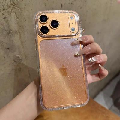 Custodia Ultra Sottile Trasparente con Glitter in Silicone Morbido per iPhone 17 Air 16 15 Plus 14 13 Pro Max Cover Protettiva in PC Trasparente