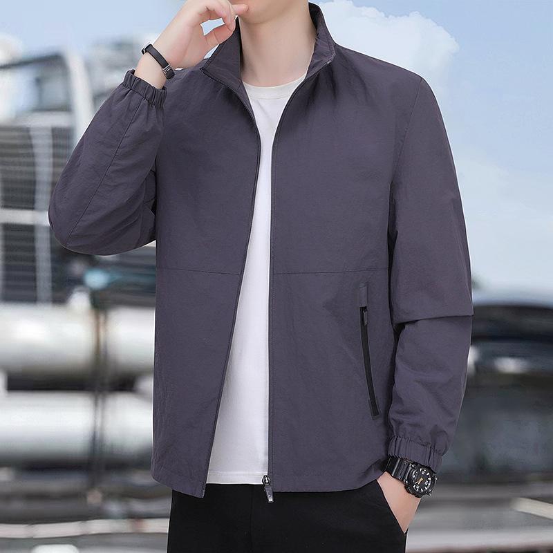 New Spring and Autumn Men's Casual Jacket Jacket Middle-aged and Elderly Stand-up Collar Jacket Loose Large Size Top