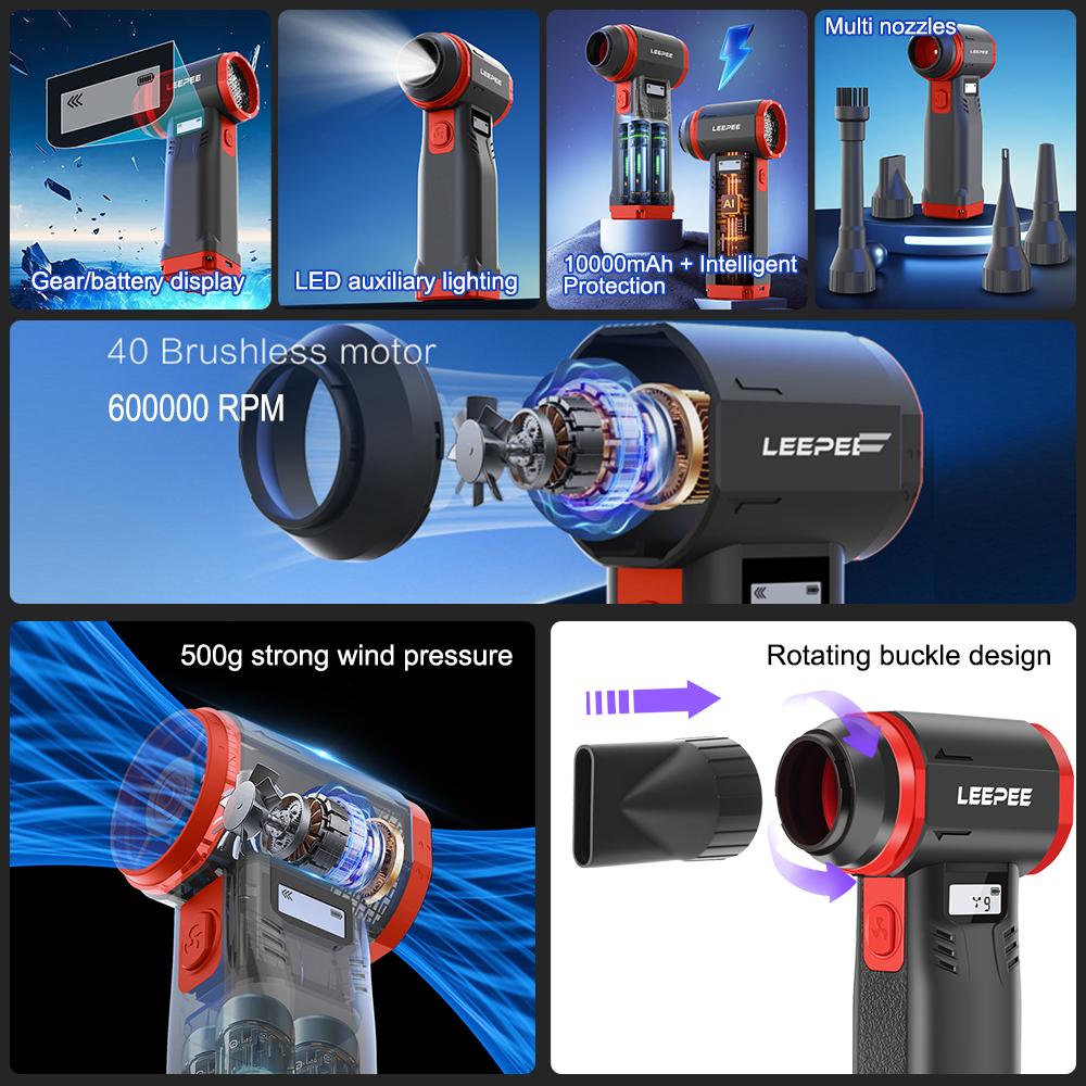 2025 600000RPM Violent Fan High Speed 9 Gears Speed Adjustable Cleaning Blower Tools Powerful Air Blower Type-C Charging Handheld Turbo Jet Fan