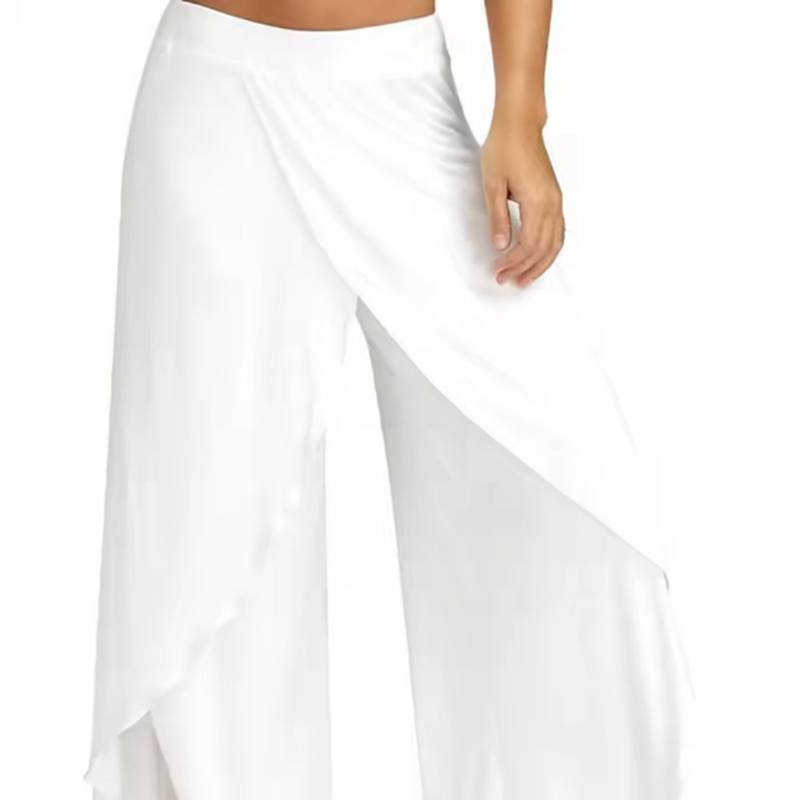 

Брюки для фитнеса со средней посадкой и эластичной талией, однотонные прямые брюки для йоги, женские укороченные брюки с разрезами и широкими штанинами, женская одежда 5XL белый