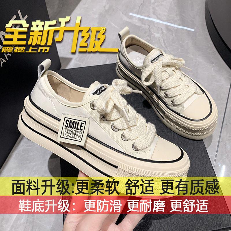 

Платформенные парусиновые туфли женские 2025 весна и лето универсальная корейская версия новых модных туфель-маффинов белые повседневные кеды ins 35