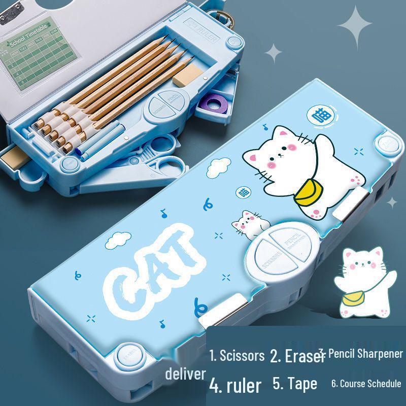 Cute Pencil Case for Girls, Kindergarten & Elementary Students: Multifunctional Stationery Box with Sharpener, Ruler & Scissors.