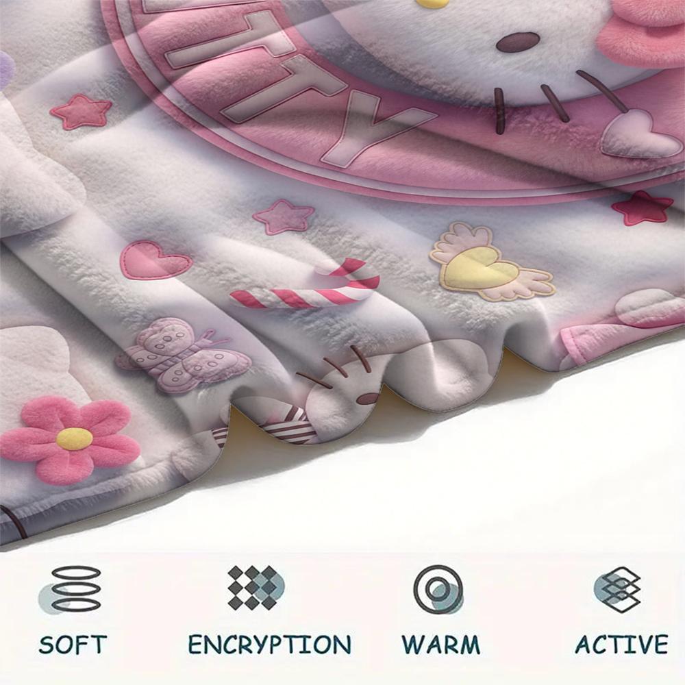 1PC Hello Kitty Pink Print Flannel Blanket, High quality All Seasons, Home Decor, Warmth and Comfort, Perfect for Christmas Gifts