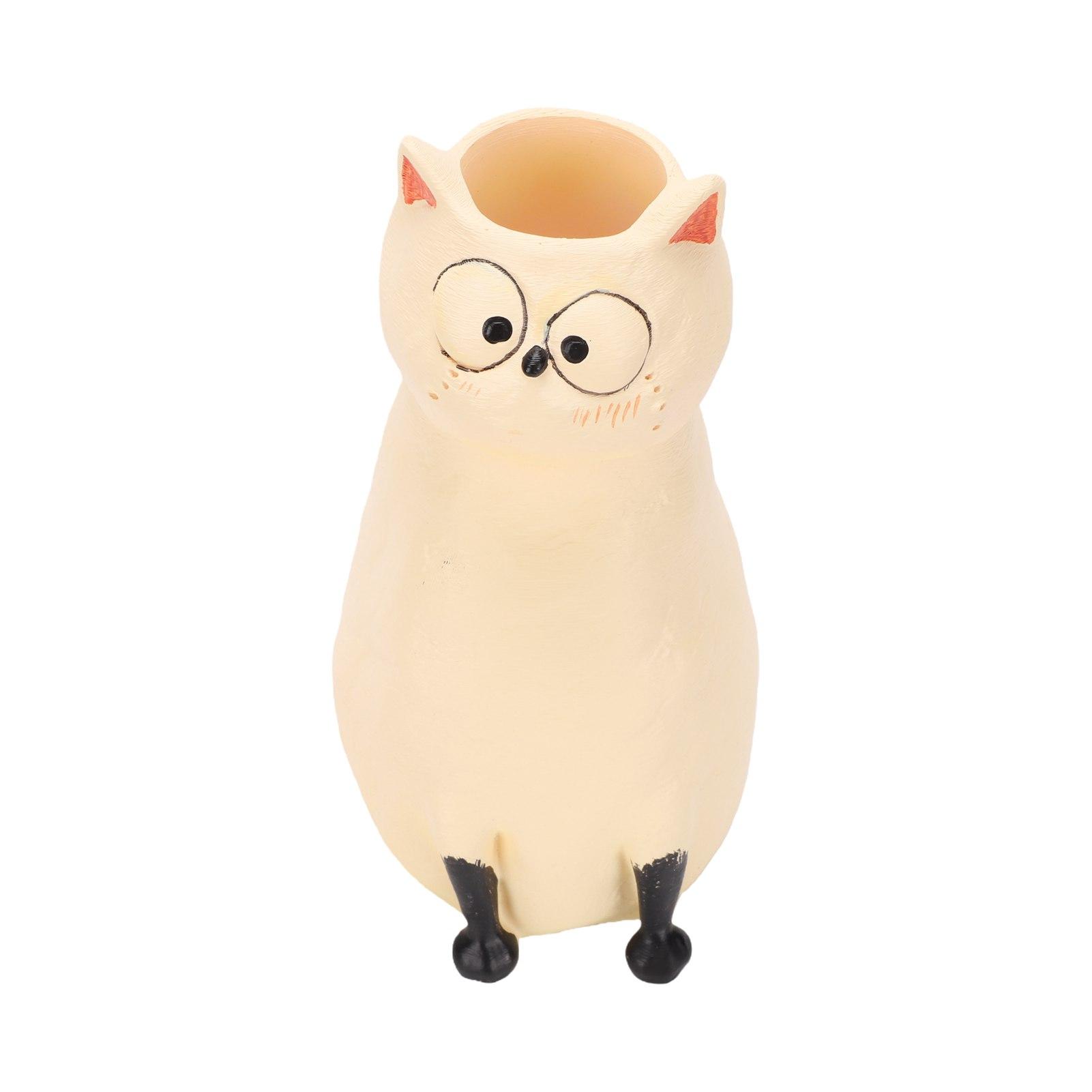 Vase Chat en Résine Décoration de Bureau Bohème Fait Main Ornement Chat Moderne Vase pour Fleurs Fraîches et Séchées Cadeau pour Amoureux des Chats Maison blanc