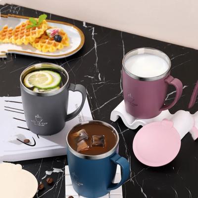 350ml Termisk Kaffekopp Dubbelväggig Rostfritt Stål Värmeisolerad Kaffe Mjölkmugg med Handtag och Lock Rese Drickstumbler