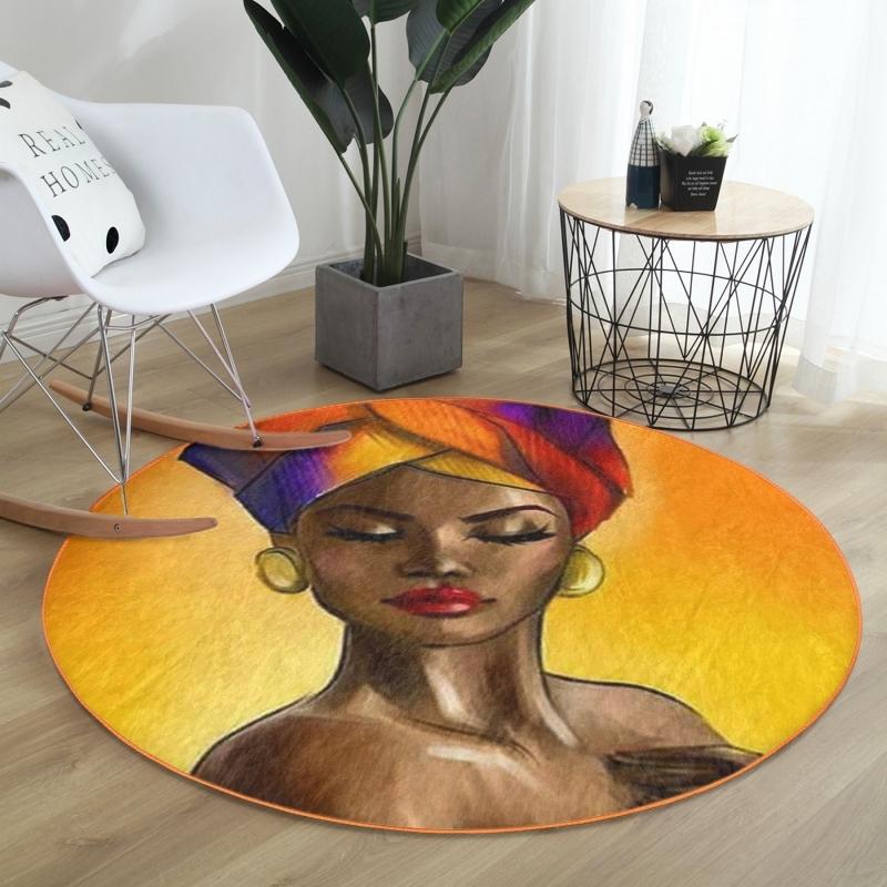 

Deymend африканская женщина рисунок цифровой печатный оранжевый открытый моющийся нескользящий круглый ковер