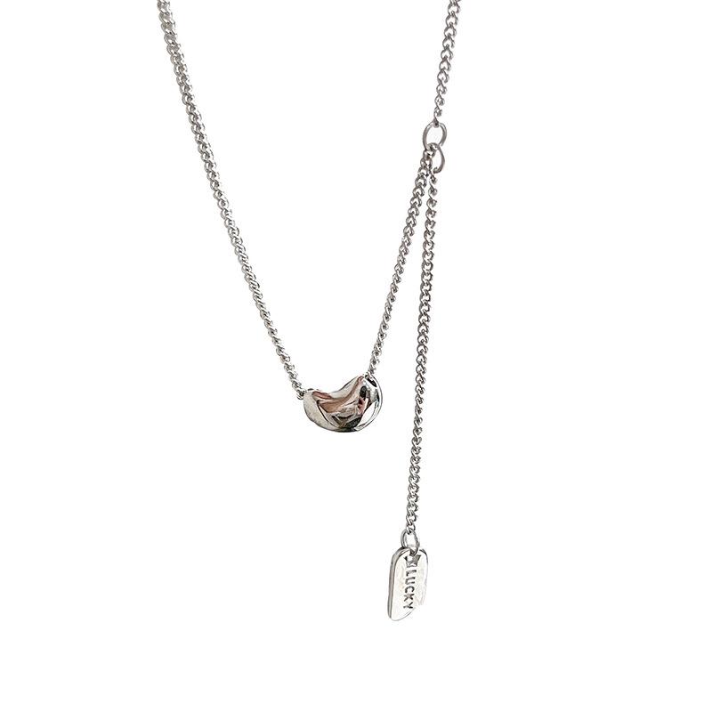 S925 Sterling Silver Korean Minimalist Lucky Tag Bean Necklace Choker