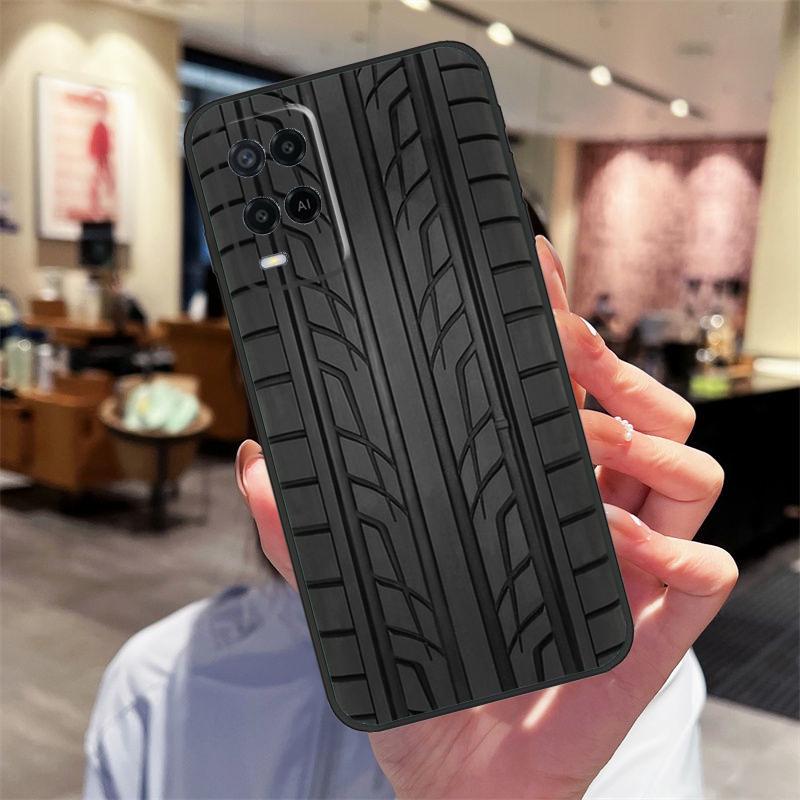 Black Tyre Tread Texture Case For Oppo A78 A98 A79 A18 A38 A58 A40 A60 A80 A16 A76 A96 A15 A74 A94 A54 A17 A77 Cover