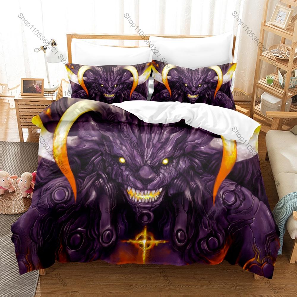 Demon Monster Skull Flame Dark Gothic Horror Fantasy Creature HD Print Bedding Set Duvet Cover 2 Pillowcases Gothic Horror Decor