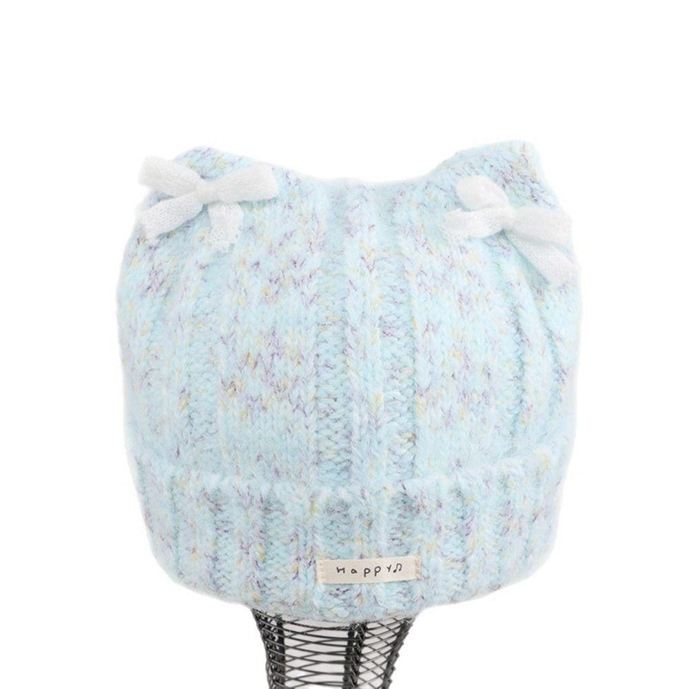 Melange Yarn Double Lace Bows Beanie Cuffed Design Warm Winter Beanie Daily Fashion