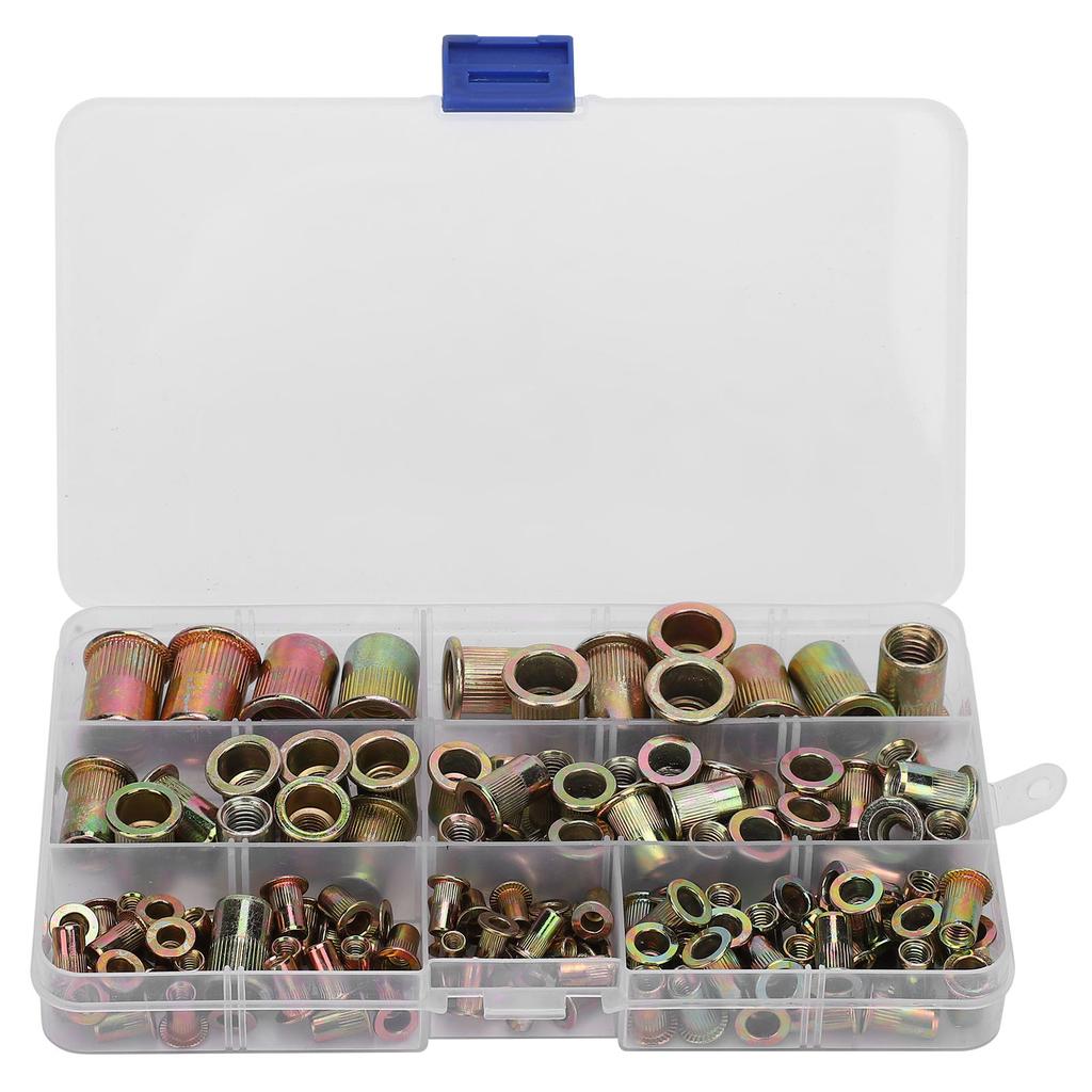 128Pcs Steel Rivet Nut ColorPlated Zinc Boxed M345681012 Combination Vertical Thread