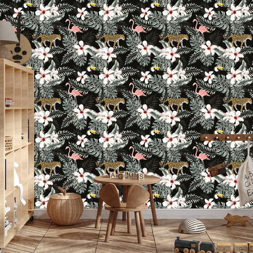 Exotic Leaves, Flowers and Animals Wallpaper for Living Room and Bedroom 50x1000