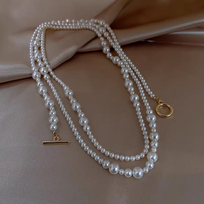 

Glass Pearl 125 Cm Multi-Layer Stacked Wear Autumn And Winter Necklace Extended Pearl Ot Buckle Light Luxury Niche Sweater Chain