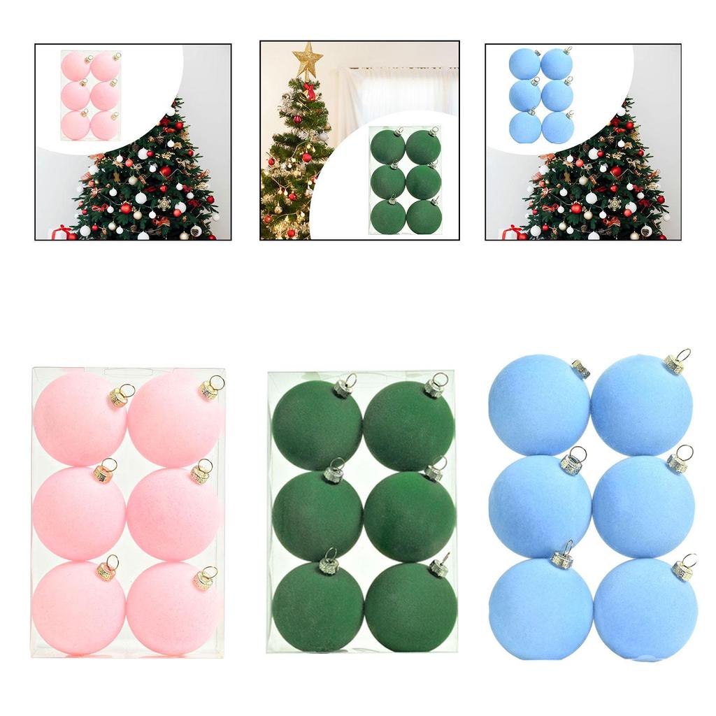 6x Flocked Christmas Ball Ornaments Shatterproof Balls 2.4inch Table Centerpiece Velvet Christmas Balls for Wedding Fireplace