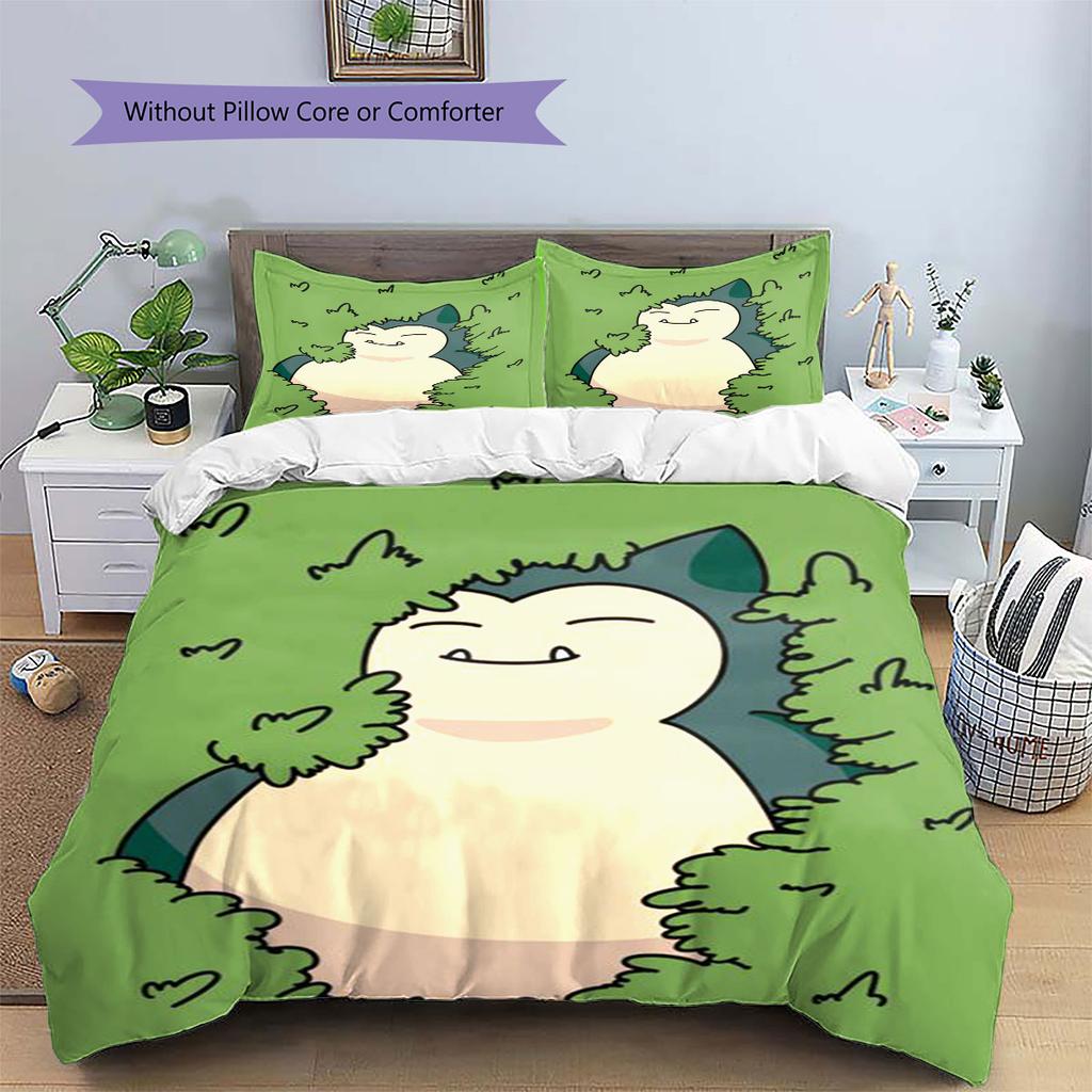 3Pcs Snorlax Bedding Set Kawaii Pokemon Printed Duvet Cover Soft Comfortable Bedroom Decoration