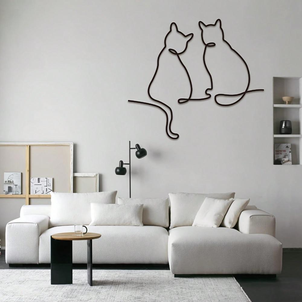 Modern Metal Cat Wall Art Minimalist Line Design Laser Cut Silhouette Indoor Outdoor Iron Decor For Living Room Bedroom Bathroom